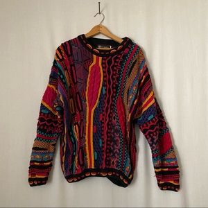 Vintage Coogi inspired textured colorful pullover sweater Sz L